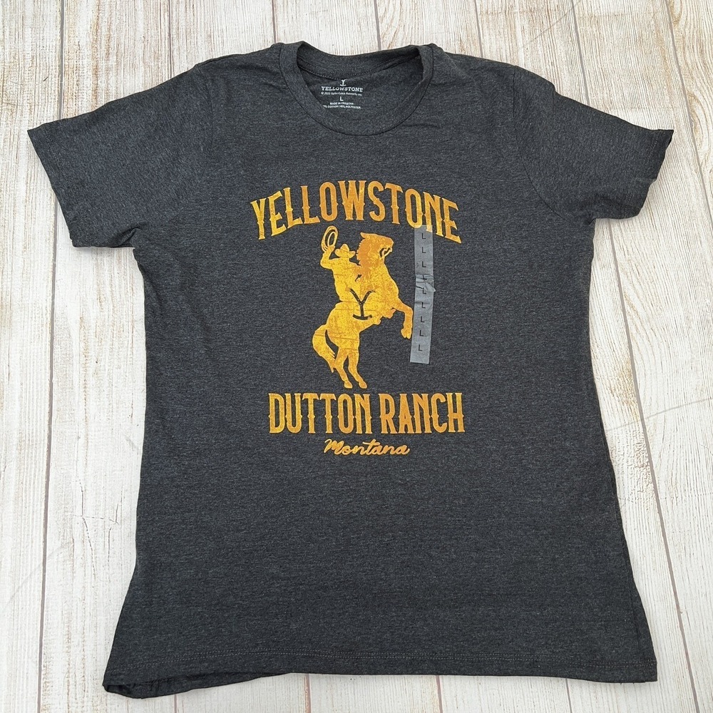 Yellowstone Dutton Ranch Graphic T Shirt Women Size L Gray Short Sleeve Tee